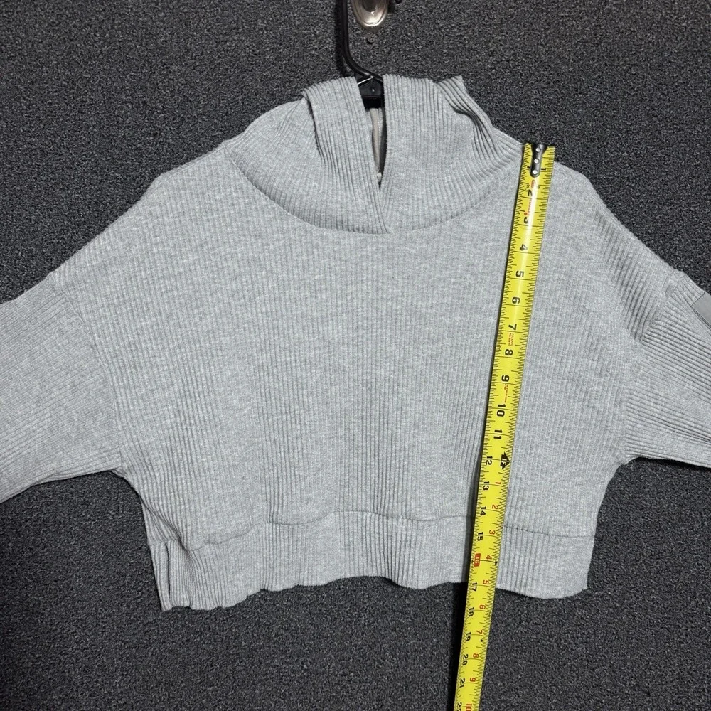 Alo Yoga Hoodie Womens XS Gray Ribbed Cropped Pullover Sweatshirt Lounge Top